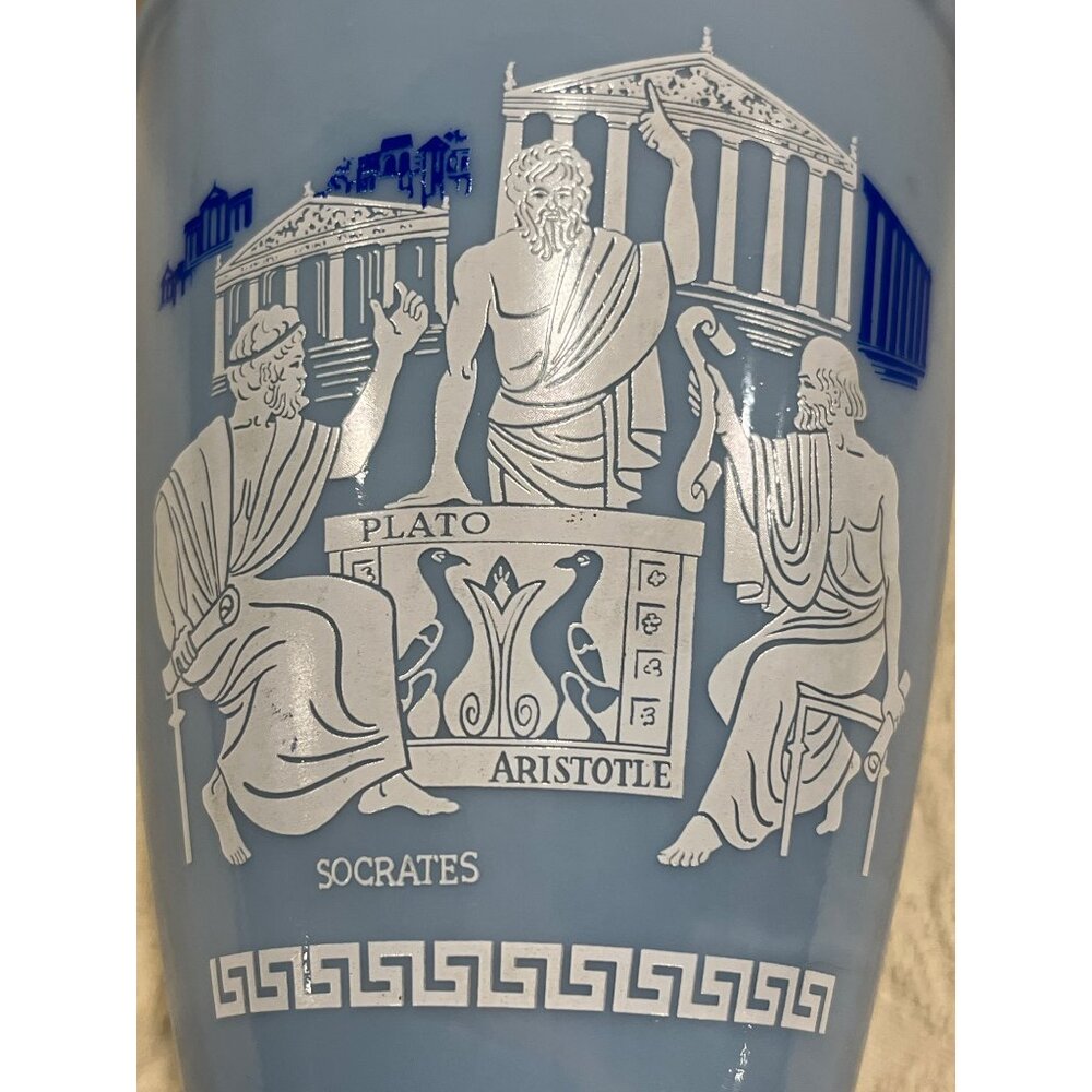 Vintage Blue Ceramic Greek Vase With Socrates Plato & Aristotle Design - Picture 5 of 16